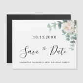 Birthday party white floral greenery save the date (Voorkant / Achterkant)