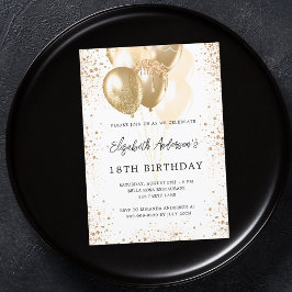 Birthday party white gold glitter ballonnen kaart