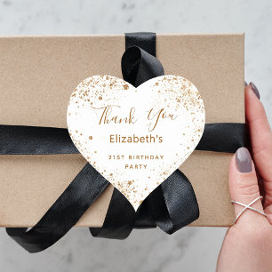 Birthday Party white gold glitter name Bedankt Hart Sticker