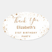 Birthday Party white gold glitter name Bedankt Ovale Sticker (Voorkant)