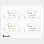 Birthday Party white gold glitter name Bedankt Ovale Sticker (Vel)
