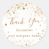 Birthday Party white gold glitter name Bedankt Ronde Sticker (Voorkant)