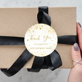 Birthday Party white gold glitter name Bedankt Ronde Sticker