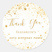 Birthday Party white gold glitter name Bedankt Ronde Sticker (Voorkant)