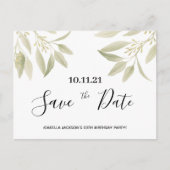 Birthday party white green botanical save the date briefkaart (Voorkant)