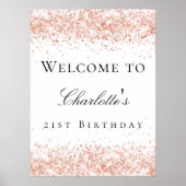 Birthday party white rozen goud glitter welkom poster (Voorkant)