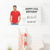 Birthday party white wood foto rustige kerel spandoek (Insitu)