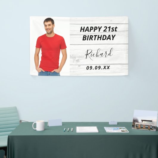 Birthday party white wood foto rustige kerel spandoek (Beurs)