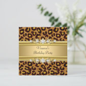 Birthday Party Wild Animal Print Gold Black Kaart (Staand voorkant)