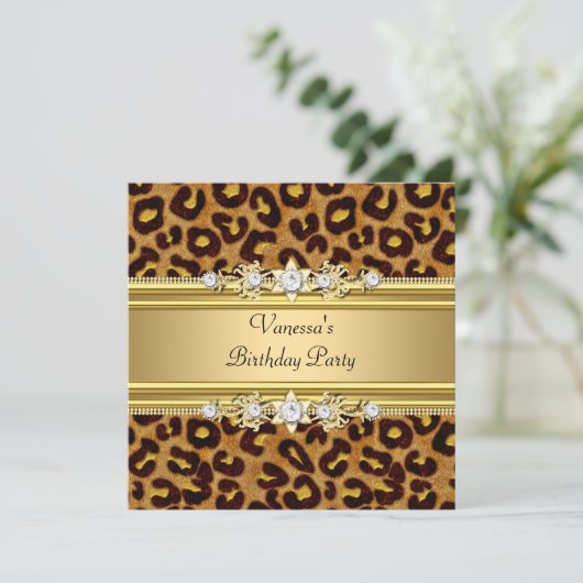 Birthday Party Wild Animal Print Gold Black Kaart (Staand voorkant)