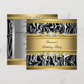 Birthday Party Wild Animal Print Gold Black White Kaart (Voorkant / Achterkant)