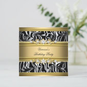 Birthday Party Wild Animal Print Gold Black White Kaart (Staand voorkant)