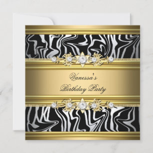 Birthday Party Wild Animal Print Gold Black White Kaart