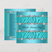 Birthday Party Wild Blauwgroen Zebra Diamond Kaart (Voorkant / Achterkant)