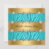 Birthday Party Wild Blauwgroen Zebra Gold Diamond Kaart (Voorkant)