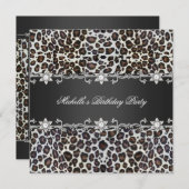 Birthday Party Wild Cheetah Silver Diamond Kaart (Voorkant / Achterkant)