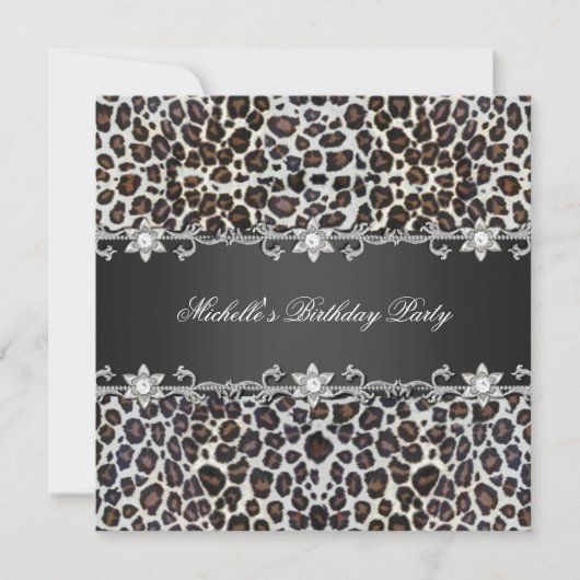 Birthday Party Wild Cheetah Silver Diamond Kaart (Voorkant)