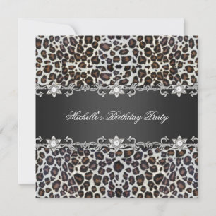 Birthday Party Wild Cheetah Silver Diamond Kaart