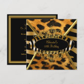 Birthday Party Wild Gold Black Zebra Leopard Kaart (Voorkant / Achterkant)
