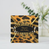 Birthday Party Wild Gold Black Zebra Leopard Kaart (Staand voorkant)