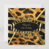 Birthday Party Wild Gold Black Zebra Leopard Kaart (Voorkant)