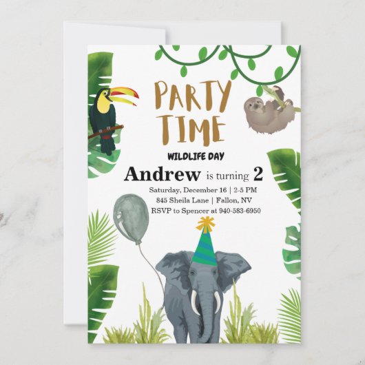 Birthday party wildlife jungle animals  kaart (Voorkant)