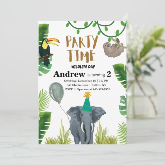 Birthday party wildlife jungle animals  kaart (Staand voorkant)