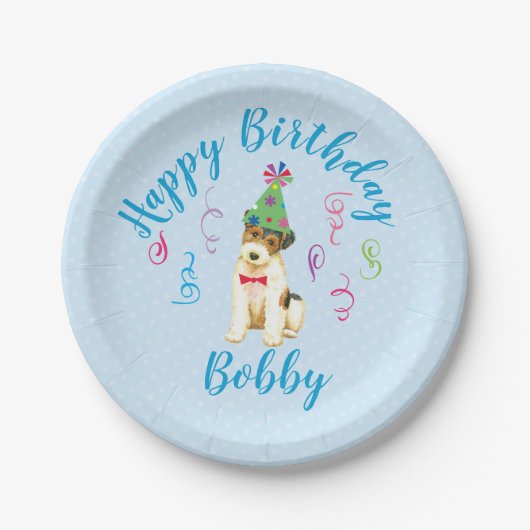 Birthday Party Wire Fox Terrier Papieren Bordje (Voorkant)