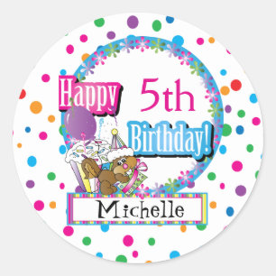 Birthday Party with Cute Cartoon Squirrel Ronde Sticker