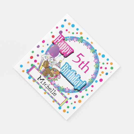 Birthday Party with Cute Cartoon Squirrel Servet (Hoek)