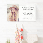 Birthday party: witte zwarte fotovrouw spandoek (Insitu)