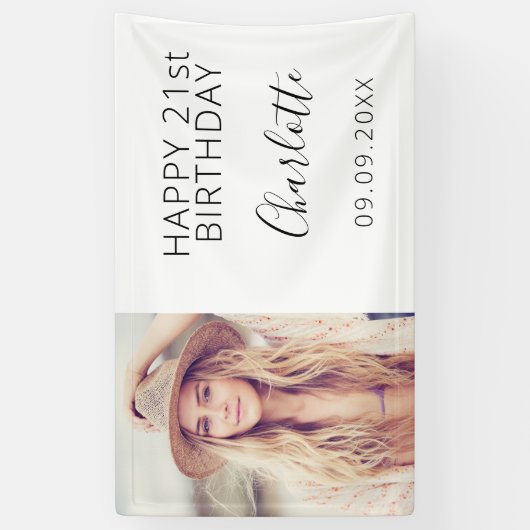 Birthday party: witte zwarte fotovrouw spandoek (Verticaal)