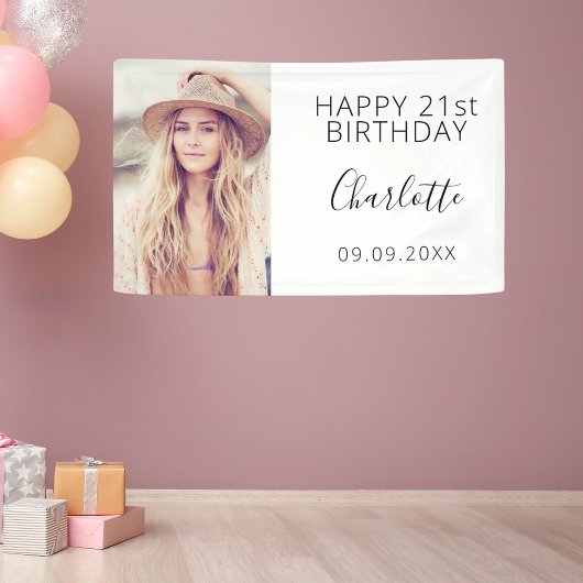 Birthday party: witte zwarte fotovrouw spandoek