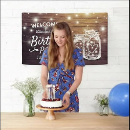 Birthday Party Wood Mason Jar String Light Welkom Spandoek