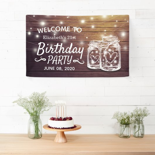 Birthday Party Wood Mason Jar String Light Welkom Spandoek