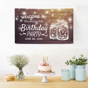Birthday Party Wood Mason Jar String Light Welkom Spandoek