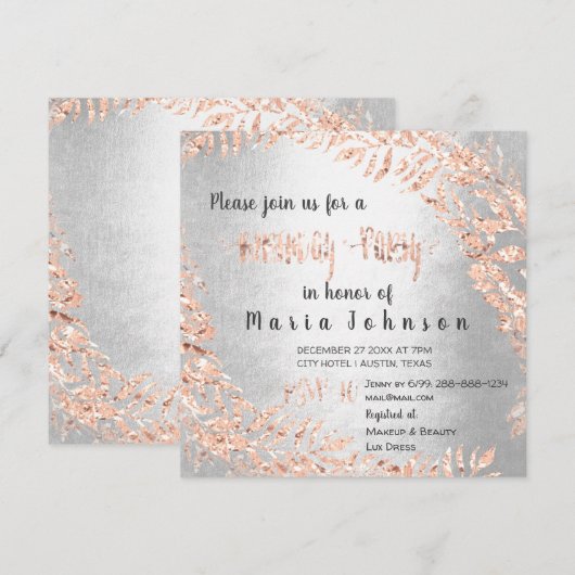 Birthday Party Wreater Glitter Roos Gold Silver Gr Kaart (Voorkant / Achterkant)