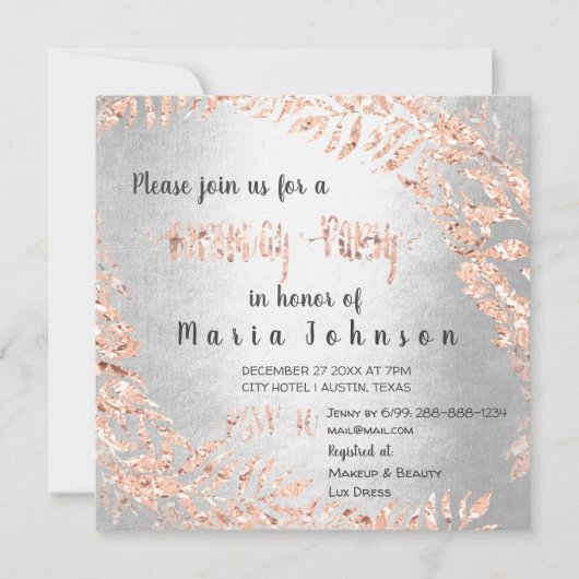 Birthday Party Wreater Glitter Roos Gold Silver Gr Kaart (Voorkant)