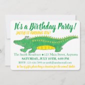 Birthday Party Yellow Green Alligator Crocodile Kaart (Voorkant)