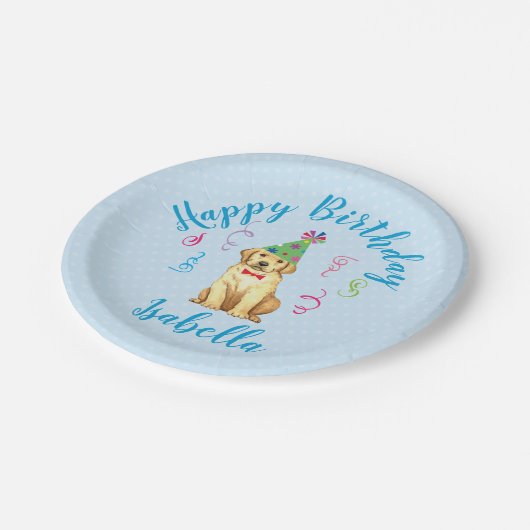 Birthday Party Yellow Lab Papieren Bordje (Gekanteld)