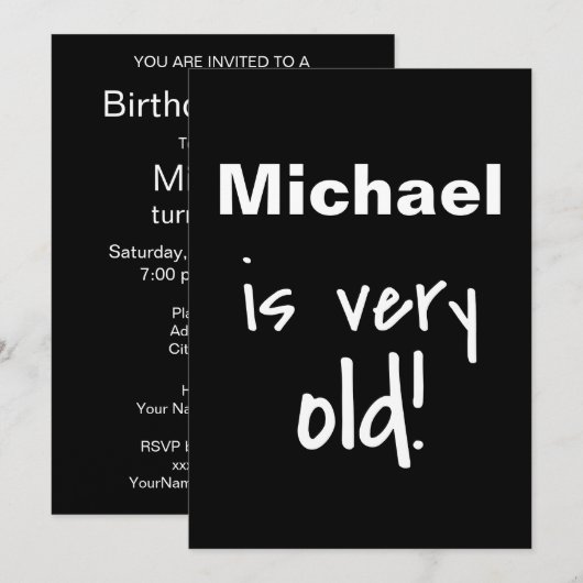 Birthday Party You're Old Black Gepersonaliseerd Kaart (Voorkant / Achterkant)