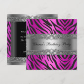 Birthday Party Zebra Diamond Black Hot Pink Kaart (Voorkant / Achterkant)