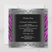 Birthday Party Zebra Diamond Black Hot Pink Kaart (Achterkant)