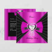 Birthday Party Zebra Elegant Black Hot Pink Bow Kaart (Voorkant / Achterkant)