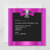 Birthday Party Zebra Elegant Black Hot Pink Bow Kaart (Achterkant)