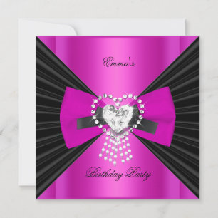 Birthday Party Zebra Elegant Black Hot Pink Bow Kaart