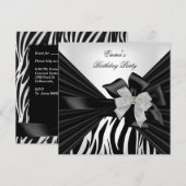 Birthday Party Zebra Elegant Black white Kaart (Voorkant / Achterkant)