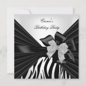 Birthday Party Zebra Elegant Black white Kaart (Voorkant)