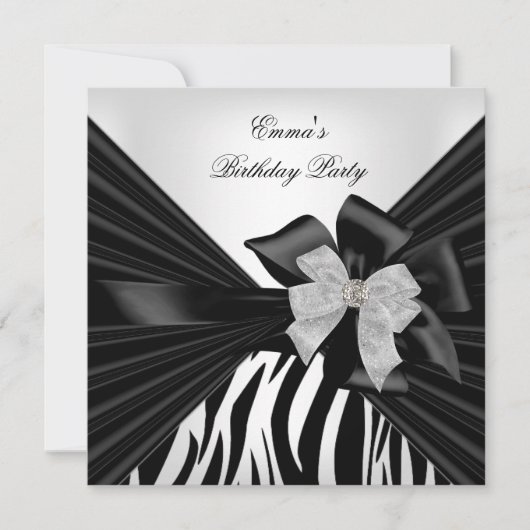 Birthday Party Zebra Elegant Black white Kaart (Voorkant)