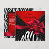 Birthday Party Zebra Elegant Red Black Bow Kaart (Voorkant / Achterkant)